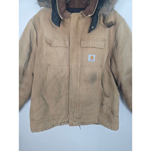 Carhartt Men’s Duck Canvas Arctic Winter Coat Brown 48R-XL USA Hooded Jacket - Picture 6 of 13